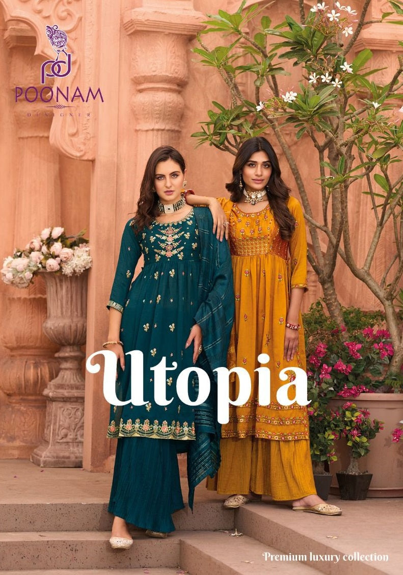 Poonam Designer Utopia Silk With Embroidery Designer Ready Made Naira Style Suits