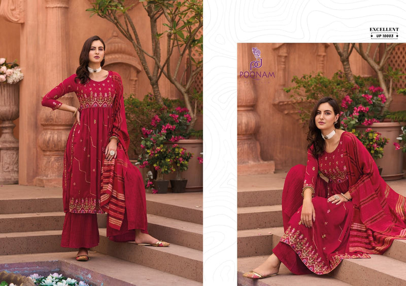Poonam Designer Utopia Silk With Embroidery Designer Ready Made Naira Style Suits