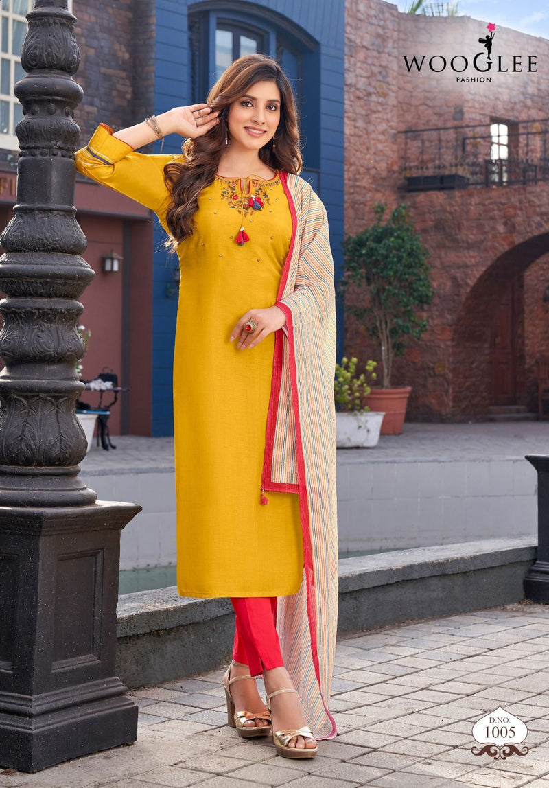 Wooglee Vaani Rayon Fancy Designer Work Kurti Combo Set