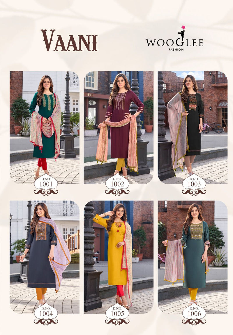 Wooglee Vaani Rayon Fancy Designer Work Kurti Combo Set