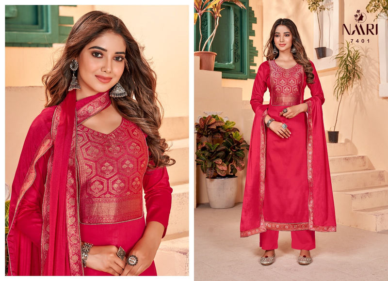 Naari Valley Jam Cotton With Jacquard Neck Work Designer Fancy Suits