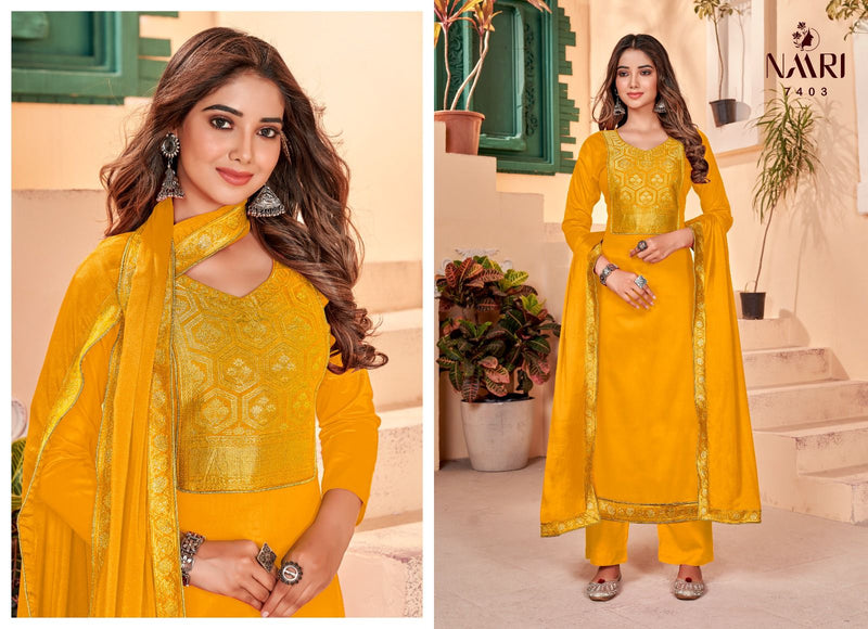 Naari Valley Jam Cotton With Jacquard Neck Work Designer Fancy Suits