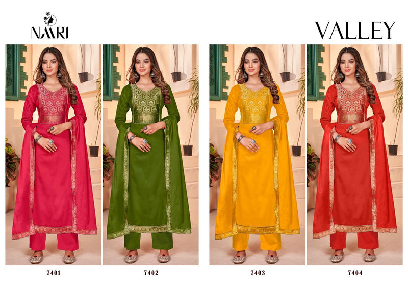 Naari Valley Jam Cotton With Jacquard Neck Work Designer Fancy Suits