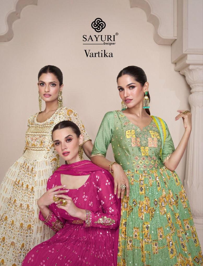 Sayuri Designer Vartika Real Georgette Heavy Designer Ready Made Long Gown Suits