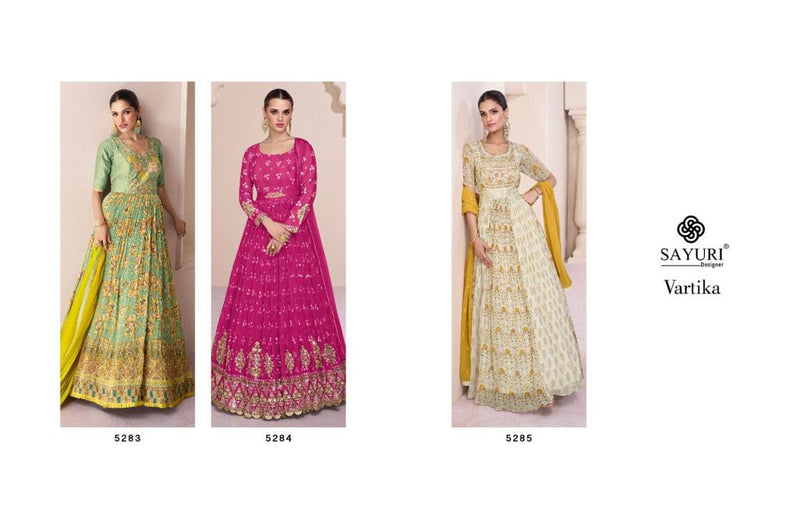 Sayuri Designer Vartika Real Georgette Heavy Designer Ready Made Long Gown Suits