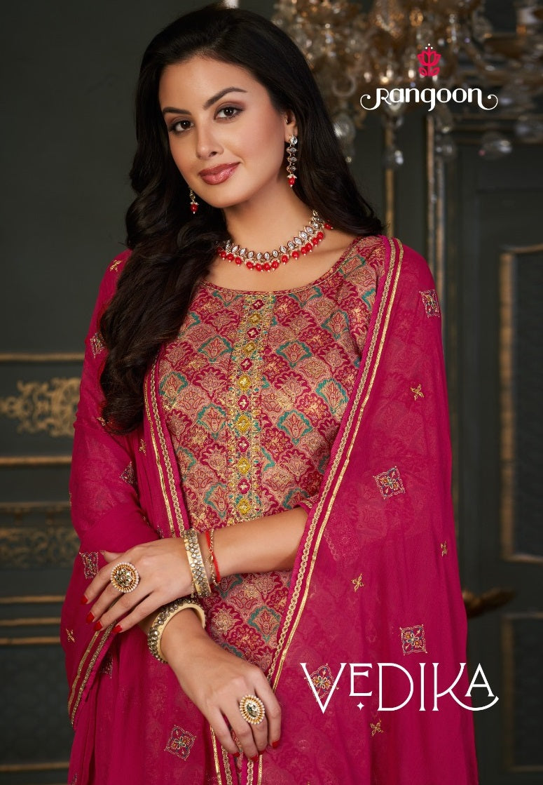 Rangoon Vedika Jacquard With Digital Printed Fancy Readymade Suit Collection
