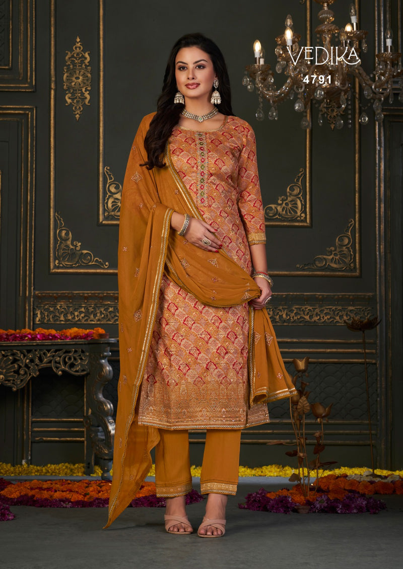 Rangoon Vedika Jacquard With Digital Printed Fancy Readymade Suit Collection