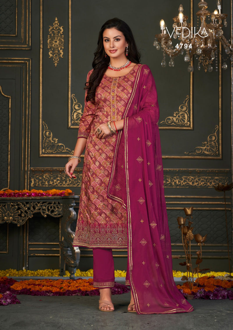 Rangoon Vedika Jacquard With Digital Printed Fancy Readymade Suit Collection