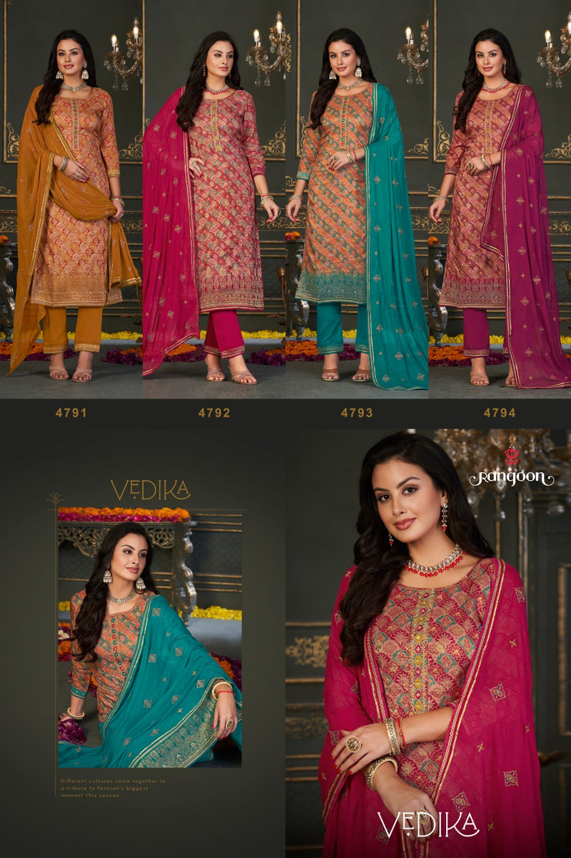 Rangoon Vedika Jacquard With Digital Printed Fancy Readymade Suit Collection