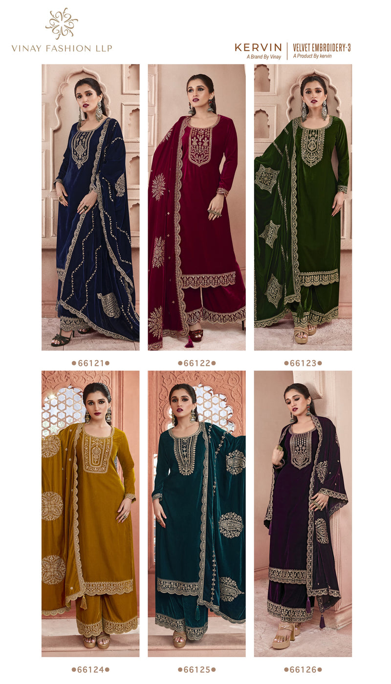 Vinay Fashion Kervin Velvet Embroidery Vol 3 Velvet Heavy Look Winter Wear Suits