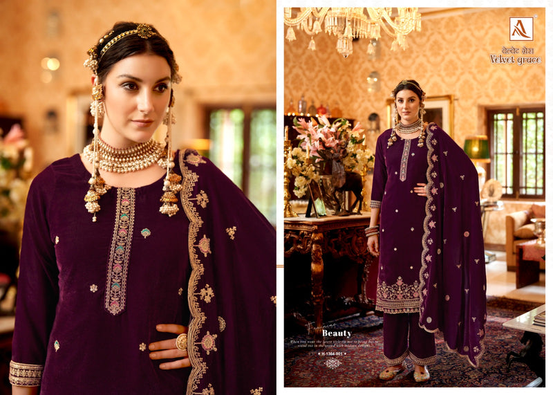 Alok Suits Velvet Grace Velvet With Embroidery Work Heavy Look Suits