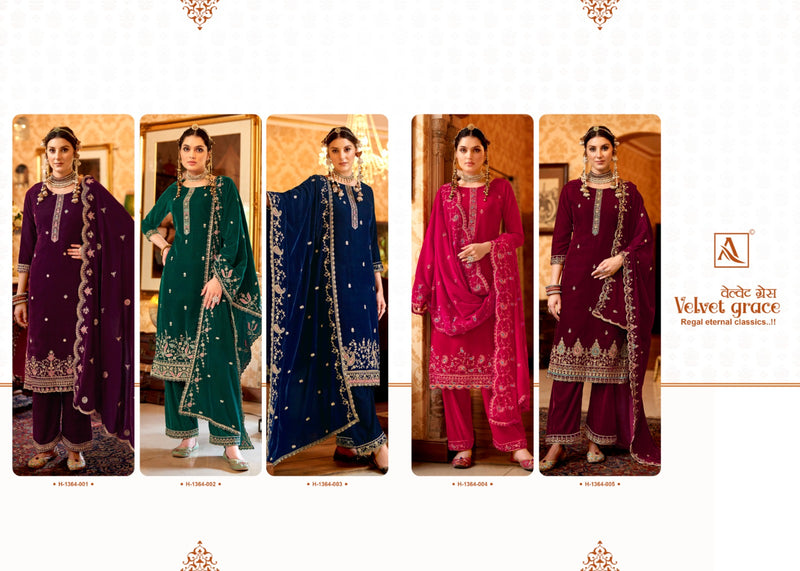 Alok Suits Velvet Grace Velvet With Embroidery Work Heavy Look Suits