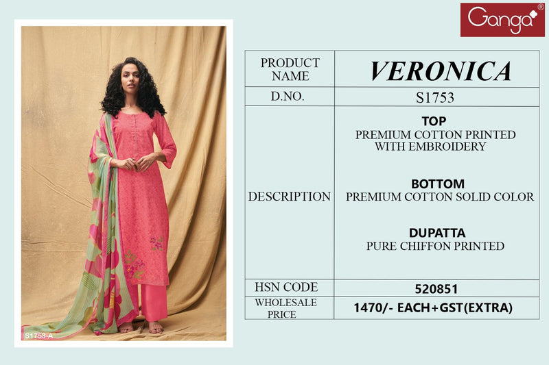 Ganga Veronica 1753 Cotton Printed With Fancy Embroidery Suits