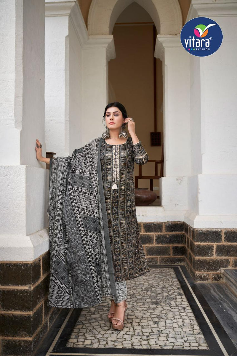 Vitara Fashion Violet Printed Cambric Cotton With Fancy Designer Ready Made Suits