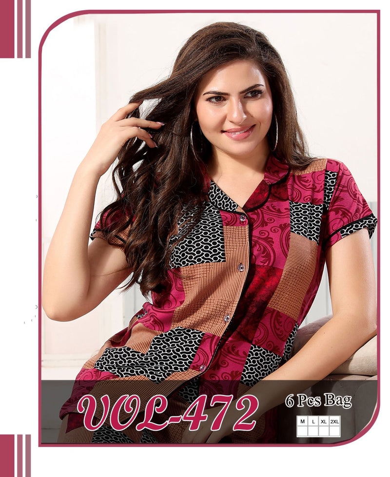 Summer Special Vol 472 Hosiery Cotton Printed Collar Night Suits