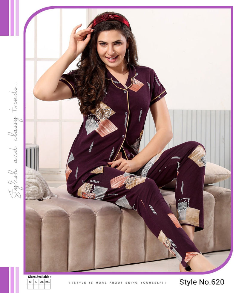 Summer Special Vol 472 Hosiery Cotton Printed Collar Night Suits