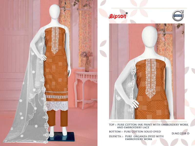 Bipson Fashion Volvo 2218 Cotton Print With Fancy Embroidery Work Suits