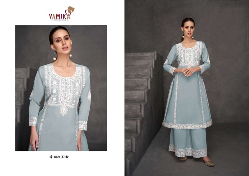 Vamika Fiza Viscose Romen Silk With White Work Bottom Set Daily Wear Kurti