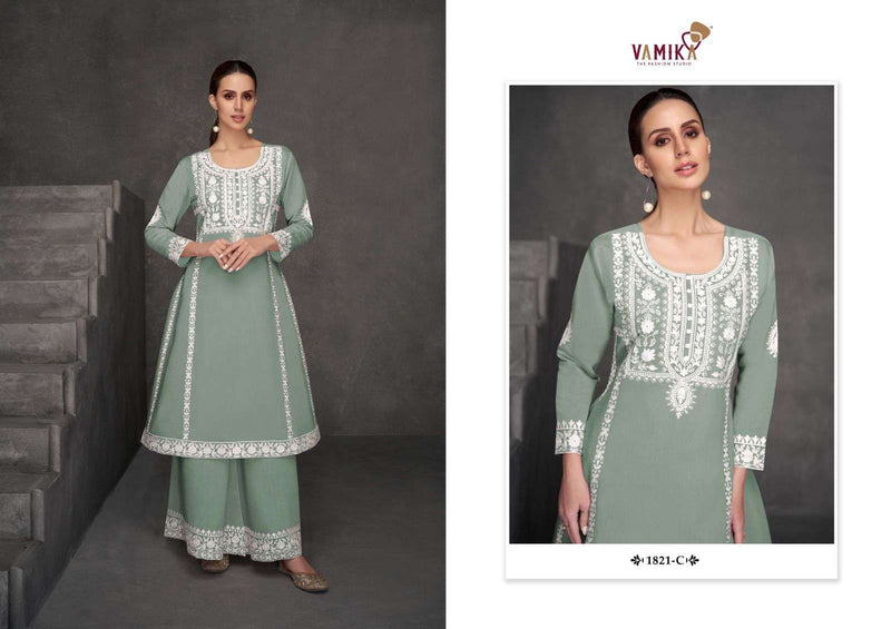 Vamika Fiza Viscose Romen Silk With White Work Bottom Set Daily Wear Kurti