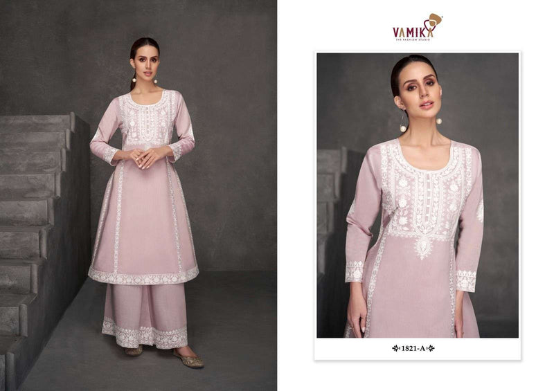 Vamika Fiza Viscose Romen Silk With White Work Bottom Set Daily Wear Kurti