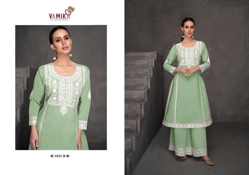 Vamika Fiza Viscose Romen Silk With White Work Bottom Set Daily Wear Kurti