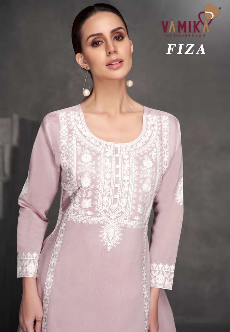 Vamika Fiza Viscose Romen Silk With White Work Bottom Set Daily Wear Kurti