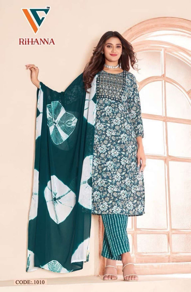 Vandana Creation Rihanna Vol 1 Foil Print Rayon Embroidered Work Kurti