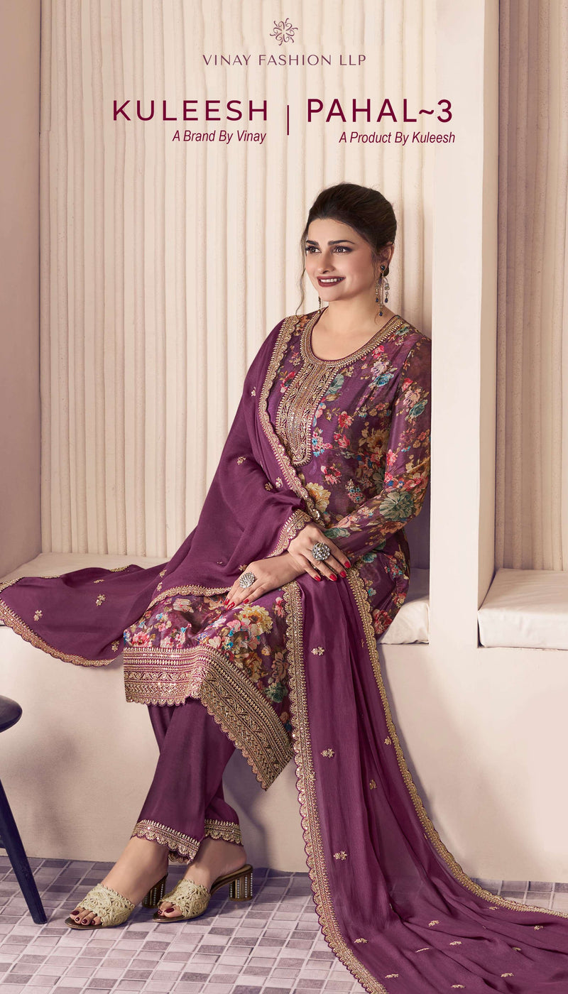 Vinay Fashion Pahal Vol 3 Digital Print Chinon Embroidery Work Salwar Suit