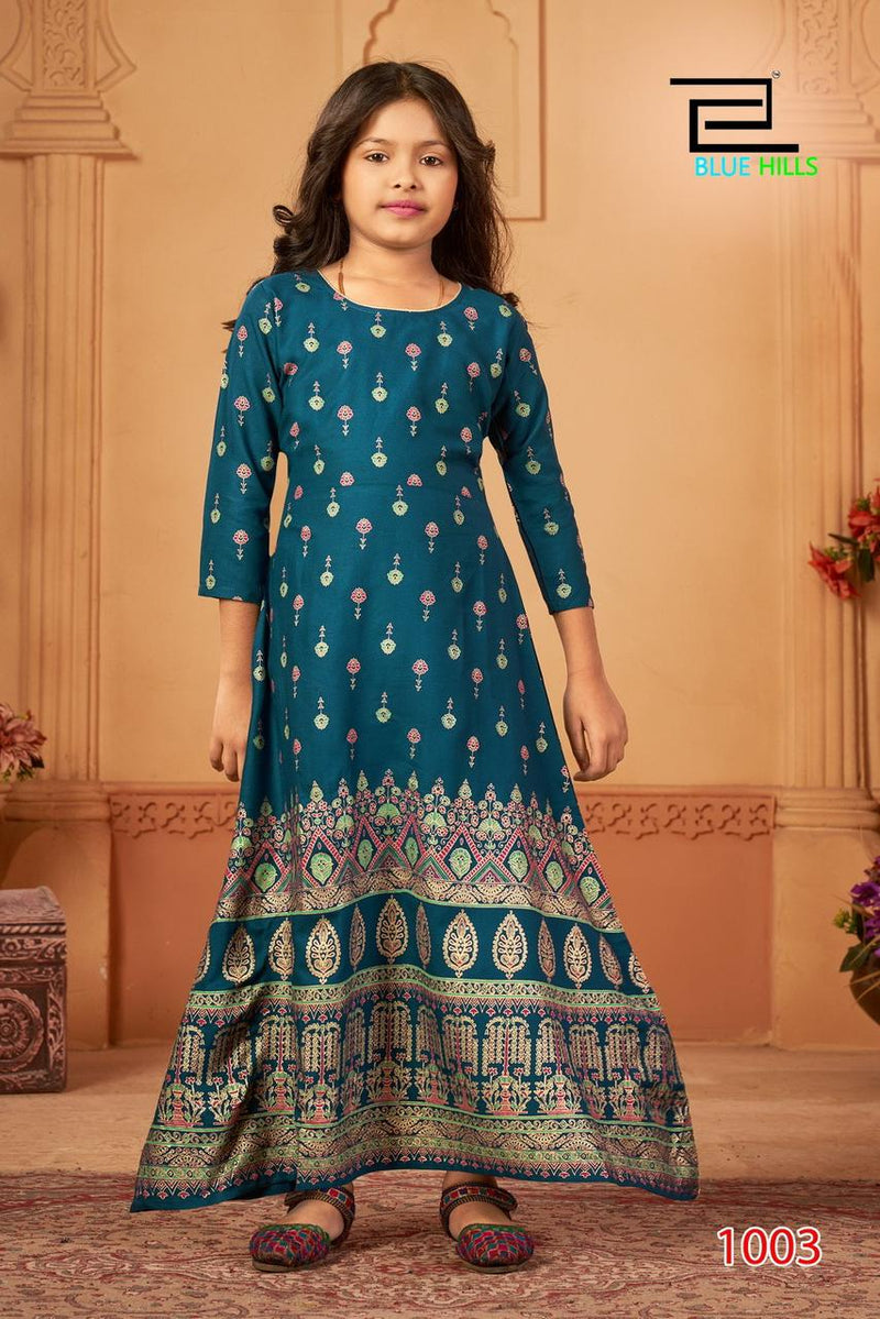 Blue Hills Walkway For Girls Vol 45 Rayon Fancy Printed Kids Gown