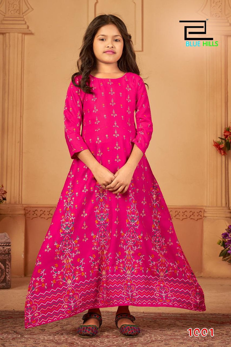 Blue Hills Walkway For Girls Vol 45 Rayon Fancy Printed Kids Gown