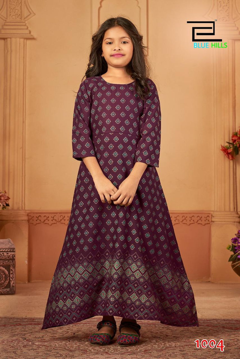Blue Hills Walkway For Girls Vol 45 Rayon Fancy Printed Kids Gown