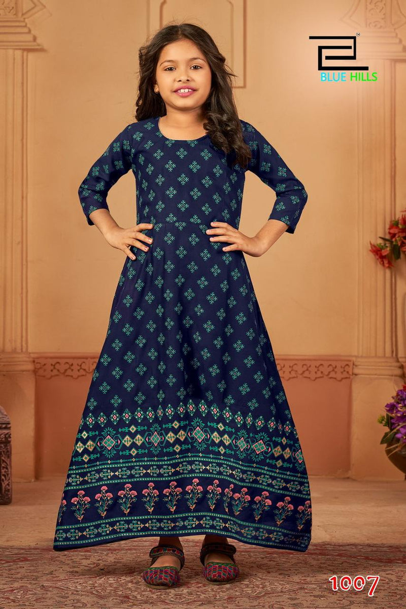 Blue Hills Walkway For Girls Vol 45 Rayon Fancy Printed Kids Gown