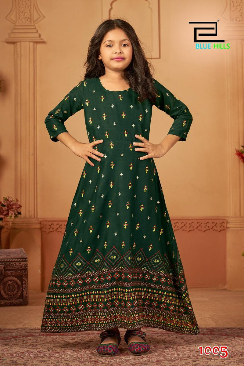 Blue Hills Walkway For Girls Vol 45 Rayon Fancy Printed Kids Gown