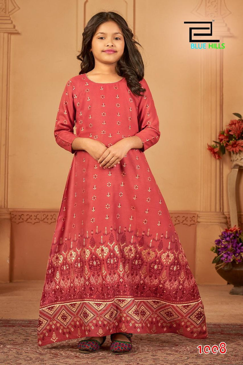 Blue Hills Walkway For Girls Vol 45 Rayon Fancy Printed Kids Gown