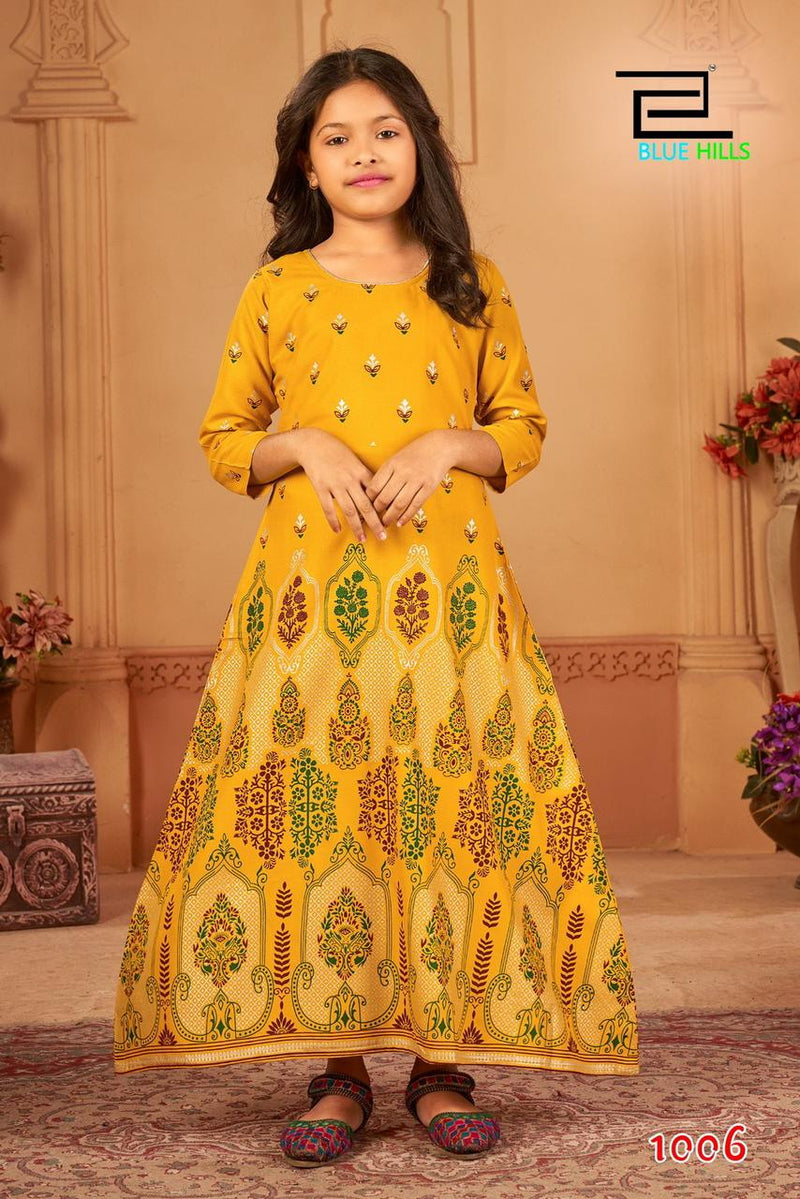 Blue Hills Walkway For Girls Vol 45 Rayon Fancy Printed Kids Gown