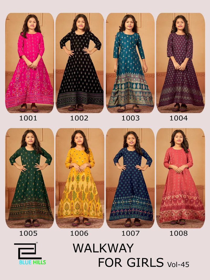 Blue Hills Walkway For Girls Vol 45 Rayon Fancy Printed Kids Gown