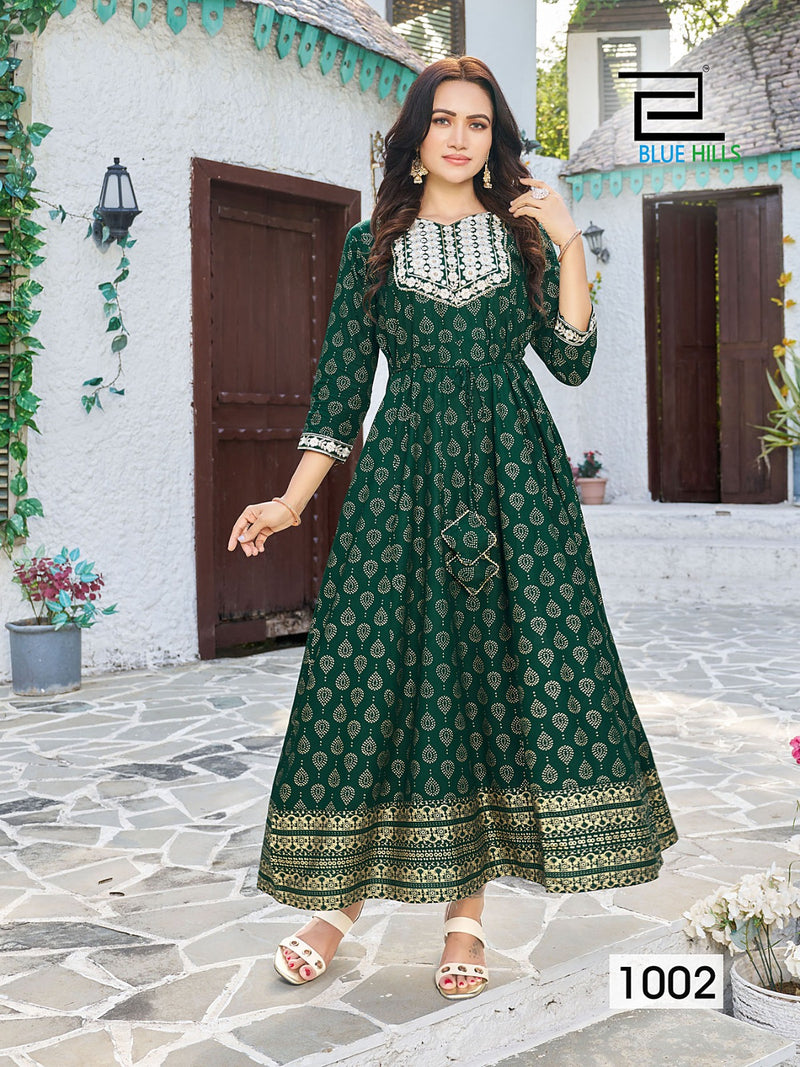 Blue Hills Walkway Remix Vol 1 Rayon Printed Fancy Long Gown Style Kurtis