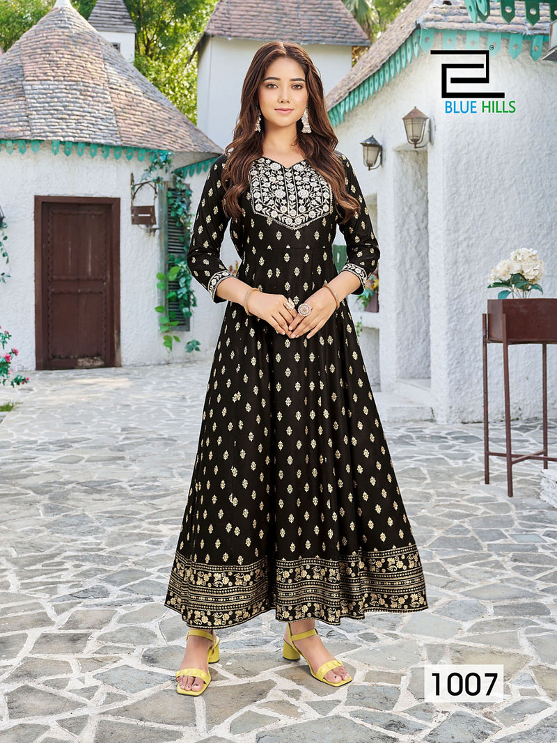 Blue Hills Walkway Remix Vol 1 Rayon Printed Fancy Long Gown Style Kurtis