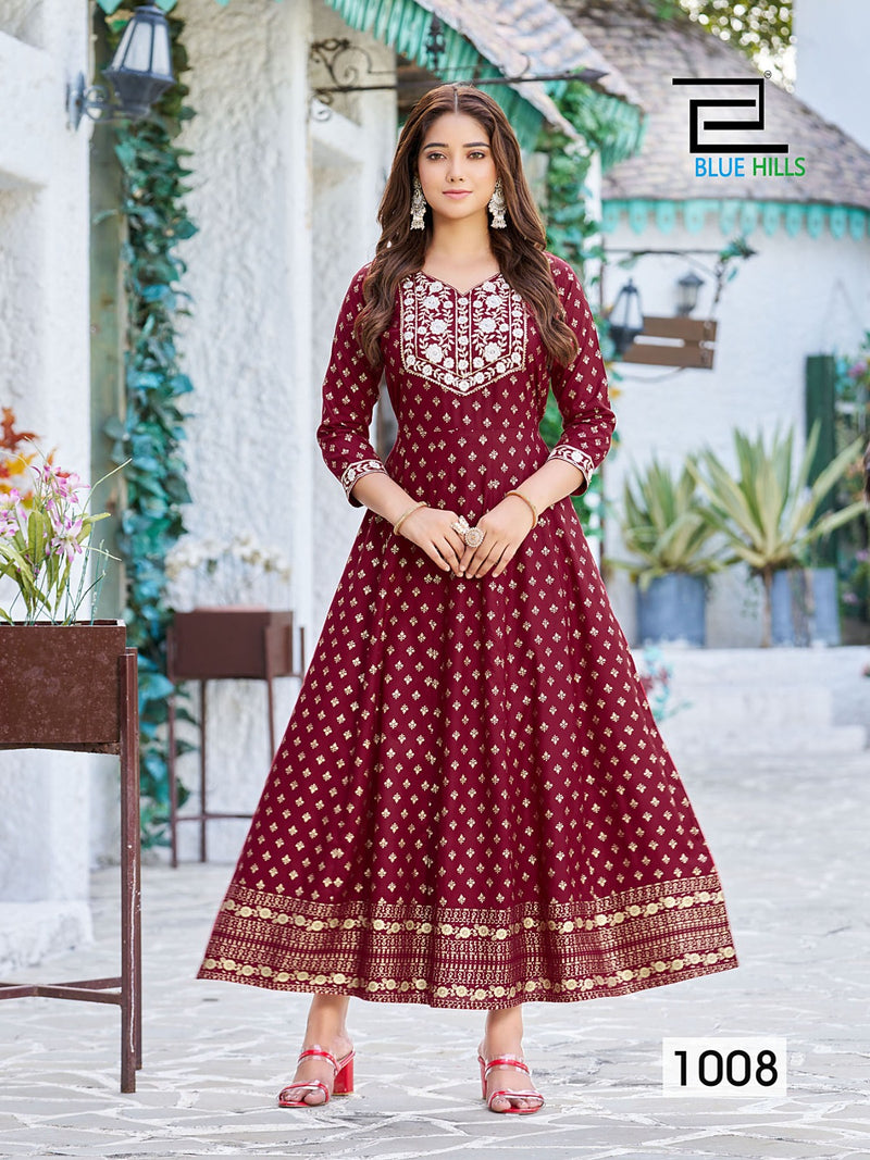 Blue Hills Walkway Remix Vol 1 Rayon Printed Fancy Long Gown Style Kurtis
