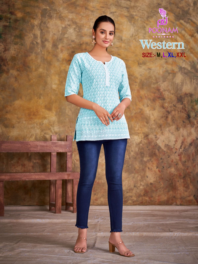 Poonam Designer Western Chikan Rayon Fancy Tops