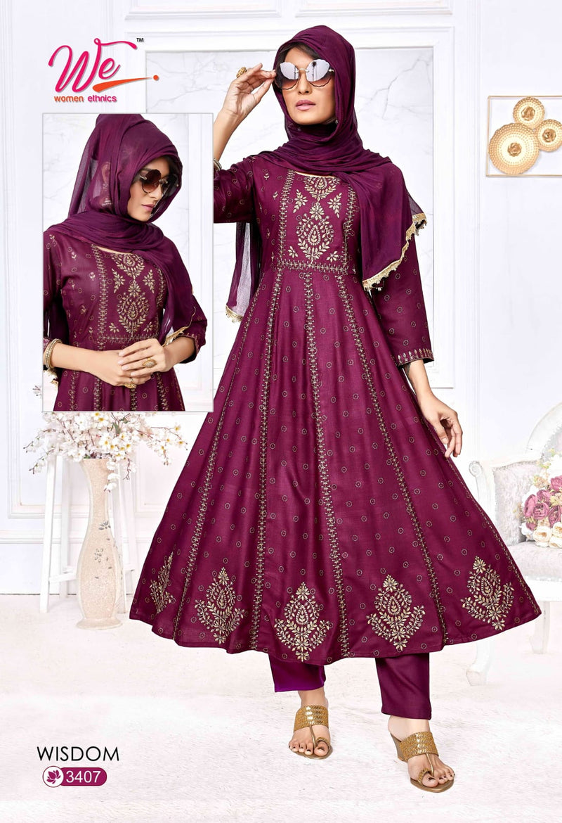 We Women Ethnics Wisdom Rayon Fancy Anarkali Kurti With Pant