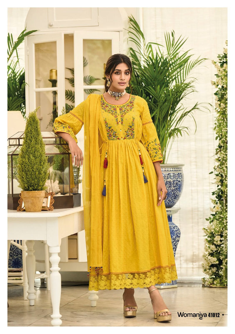 Kalki Fashion Womaniya Cotton Beautiful Hand Work Designer Gown With Dupatta