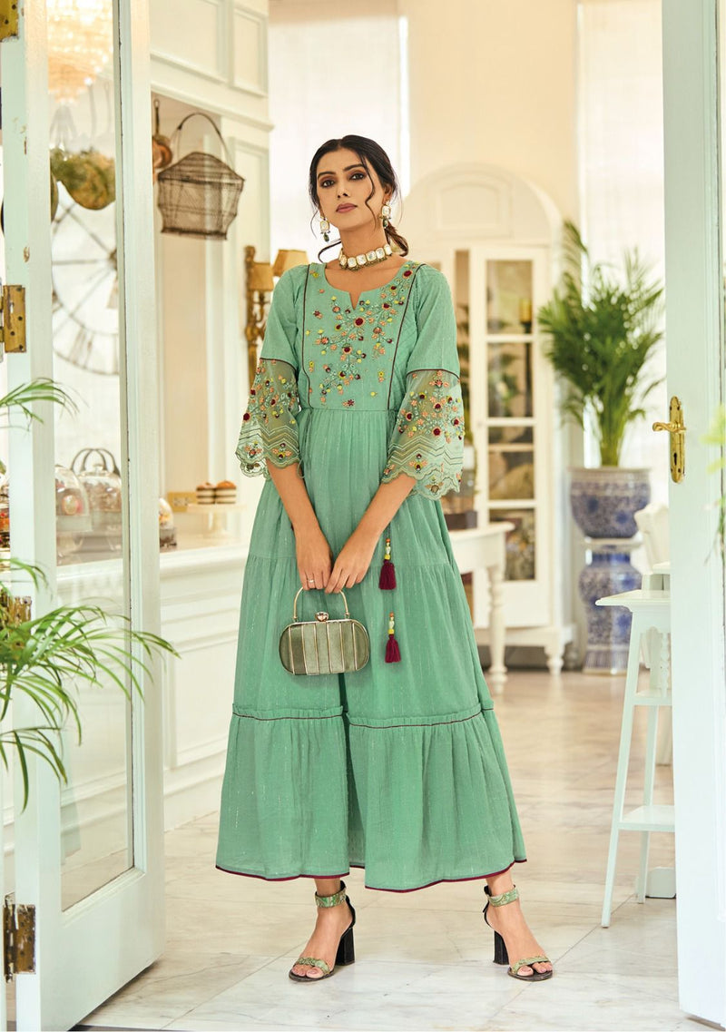Kalki Fashion Womaniya Cotton Beautiful Hand Work Designer Gown With Dupatta
