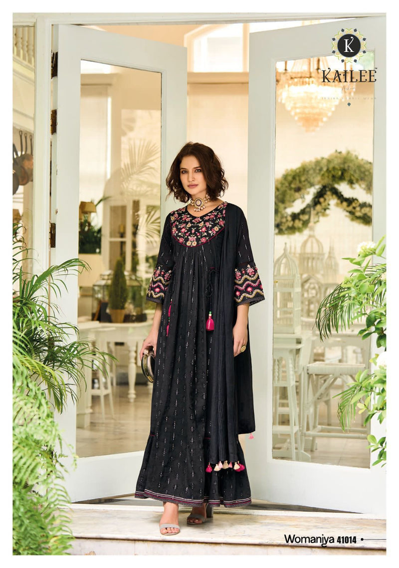 Kalki Fashion Womaniya Cotton Beautiful Hand Work Designer Gown With Dupatta