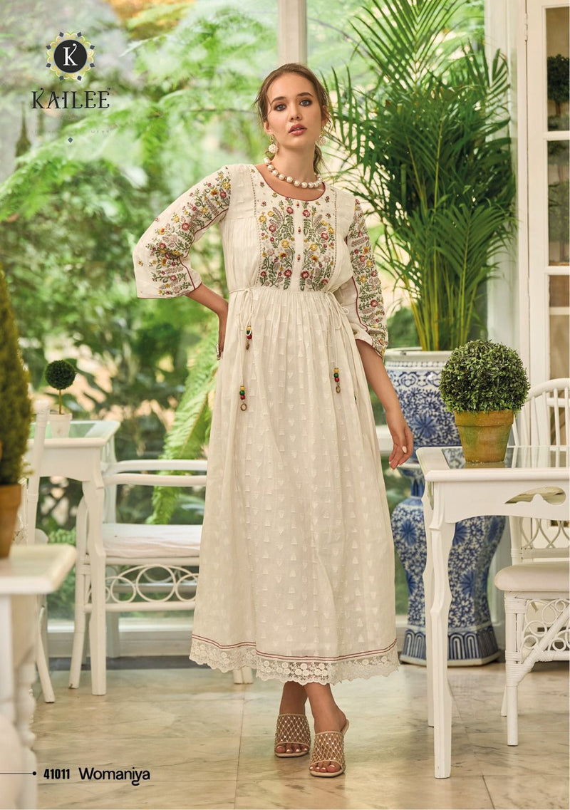 Kalki Fashion Womaniya Cotton Beautiful Hand Work Designer Gown With Dupatta