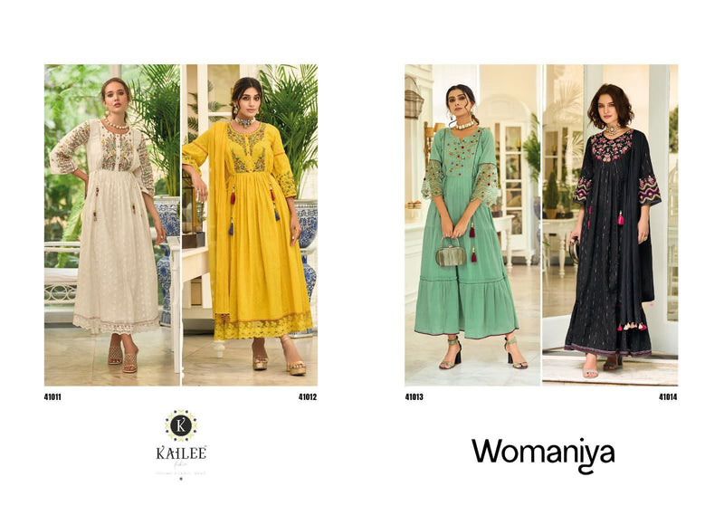 Kalki Fashion Womaniya Cotton Beautiful Hand Work Designer Gown With Dupatta