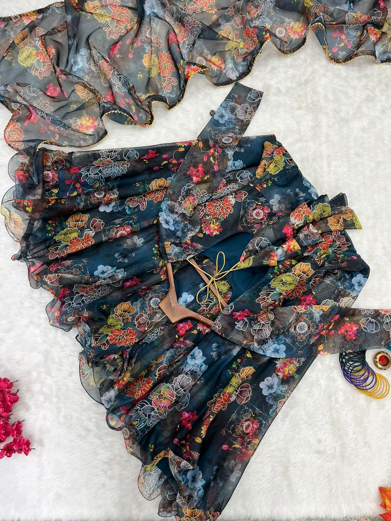 Mbl D No 313 Organza Silk Digital Printed Gown With Dupatta Collection