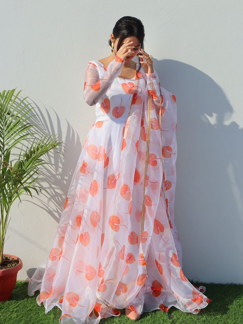 Mbl D No 256 Organza Silk Digital Print And Handwork Gown Collection