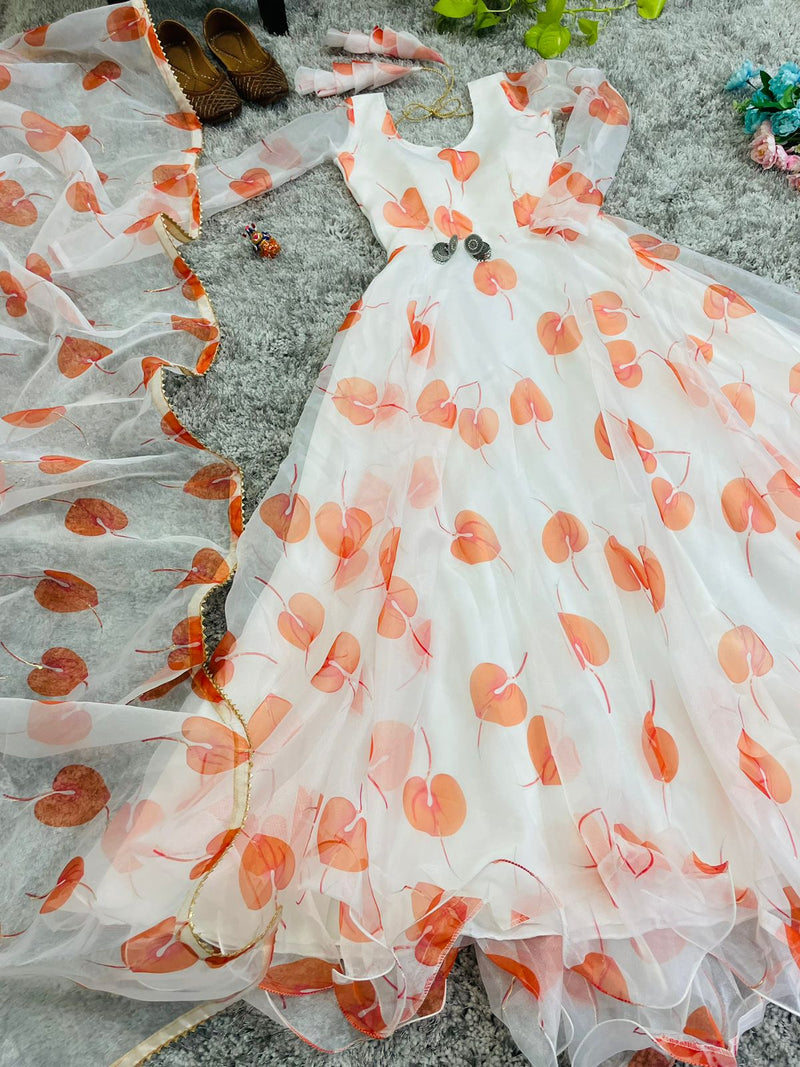 Mbl D No 256 Organza Silk Digital Print And Handwork Gown Collection