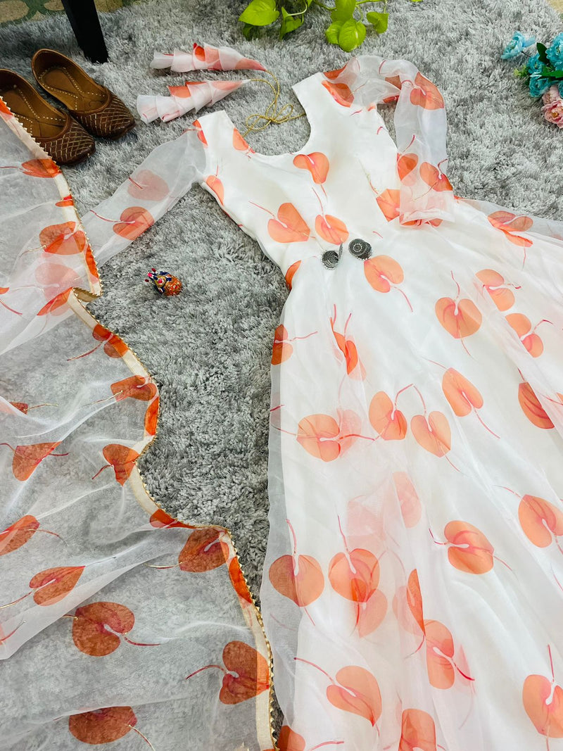 Mbl D No 256 Organza Silk Digital Print And Handwork Gown Collection